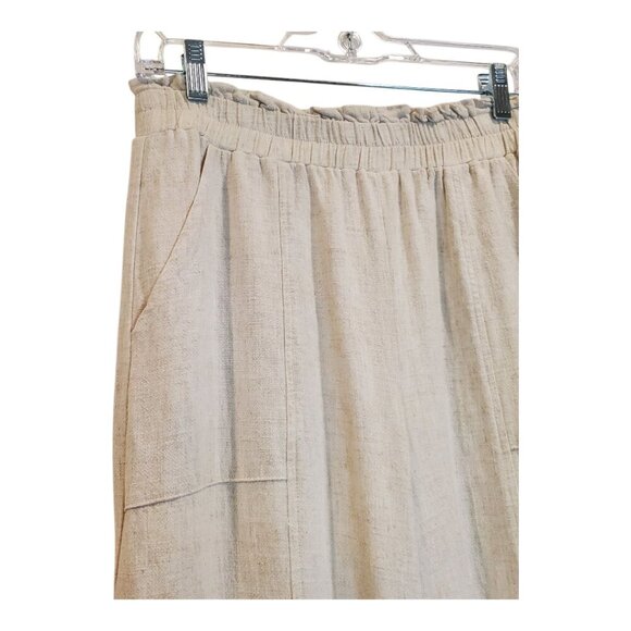 Aaron & Amber SZ L Light Beige Rayon/Linen Blend Relaxed Comfy Pants - Picture 3 of 7